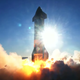 The prototype blasting off from the launch pad.
